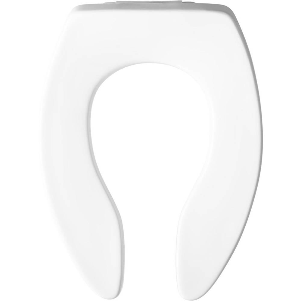Bemis Church Elongated Open Front Less Cover Commercial Plastic Toilet Seat in White with STA-TITE® Commercial Fastening System™ Check Hinge