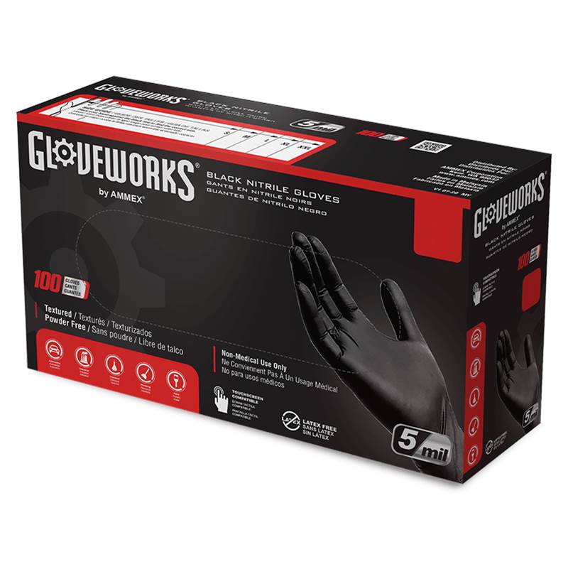 Gloveworks Black Nitrile PF Industrial Large Gloves