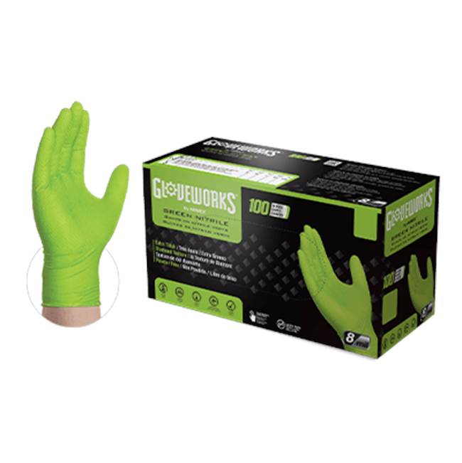 Gloveworks Green Nitrile PF Industrial Medium Gloves
