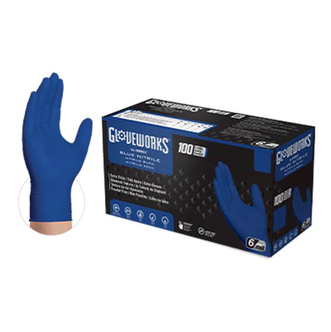 Gloveworks Blue Nitrile PF Industrial Large Gloves