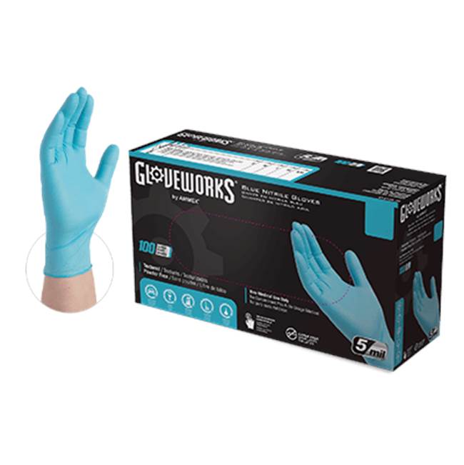 Gloveworks Blue Nitrile PF Industrial Medium Gloves