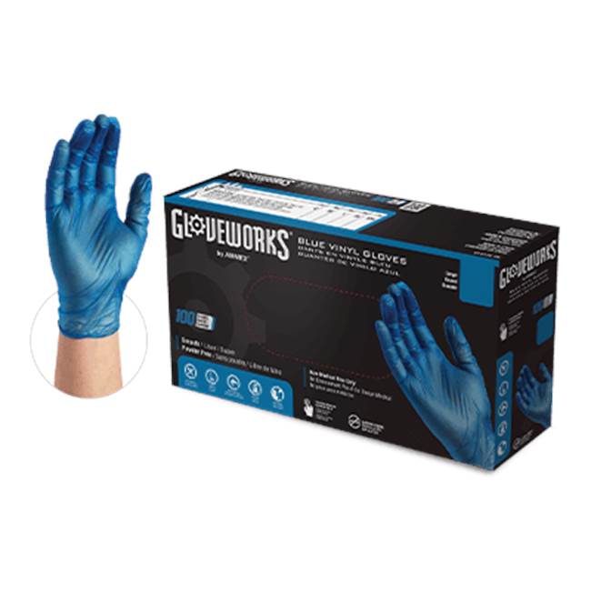 Gloveworks Blue Vinyl PF Industrial X-Large Gloves