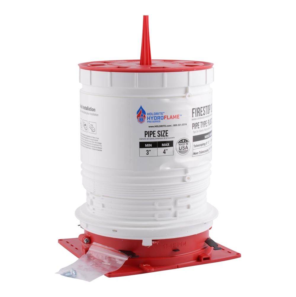 HoldRite Holdrite Hydroflame Pro Series Fire Stop Deck Sleeve 3''-4'' Plastic Or Metal Pipe 7-1/4'' - 8'' Tall With Adjustable Cap