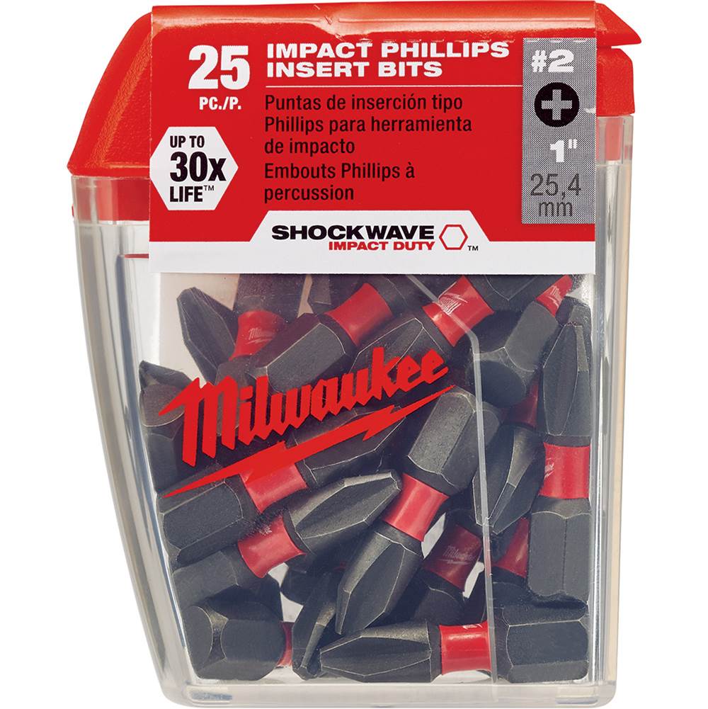Milwaukee Tool Shockwave Insert Bit Phillips No.2 - 25Pk