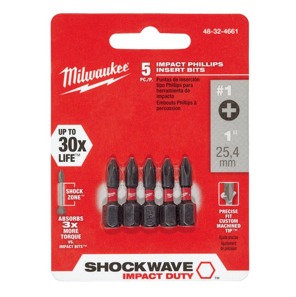 Milwaukee Tool Shockwave Insert Bit Phillips No.1 - 5Pk