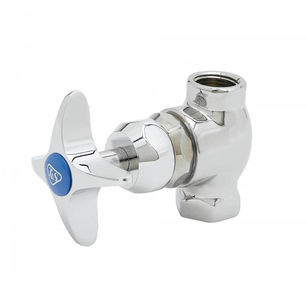 T&S Brass Shut-Off Control Valve, Exposed Body, 3/8'' NPT Inlet & Outlet, 4-Arm Handle, Blue Index