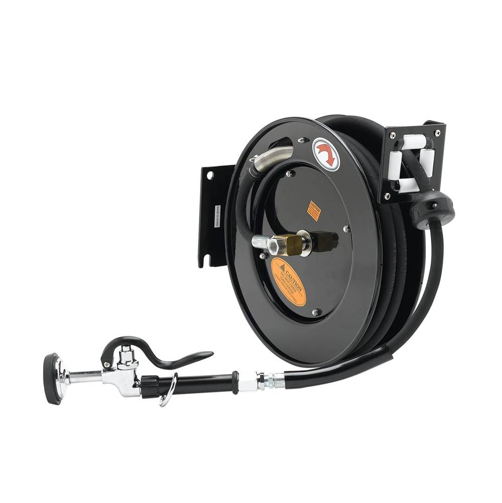 T&S Brass Hose Reel, Open, Powder Coated Steel, 35' x 3/8'' ID Hose with Spray Valve EQUIP