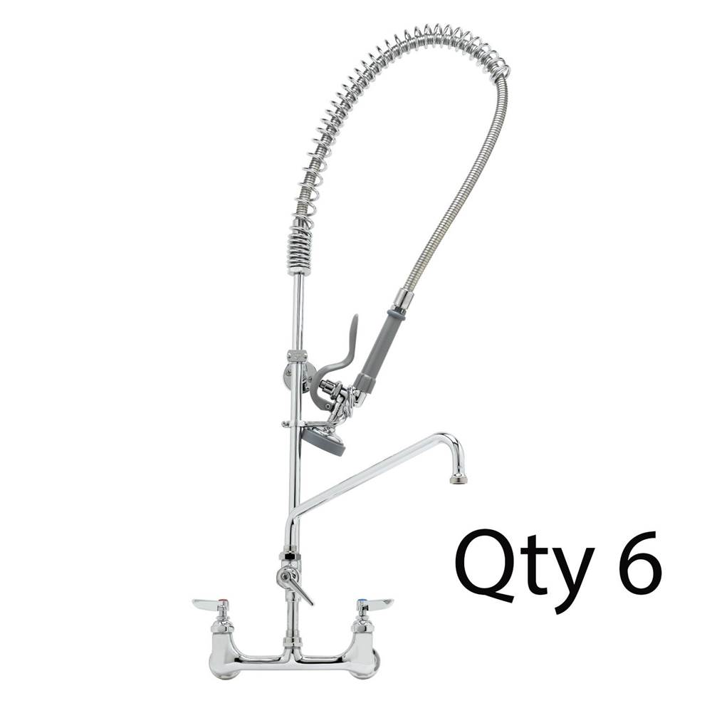 T&S Brass EasyInstall Pre-Rinse, Spring Action, Wall Mount, 14'' Add-On Faucet (QTY6)