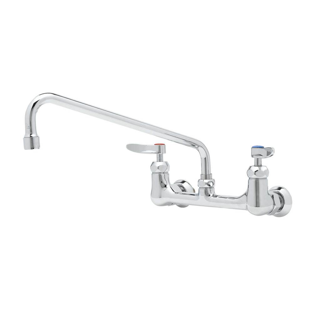 T&S Brass 8'' c/c Double Pantry Faucet, Wall Mount, Ceramas, 12'' Swing Nozzle, 00EE Male Inlets