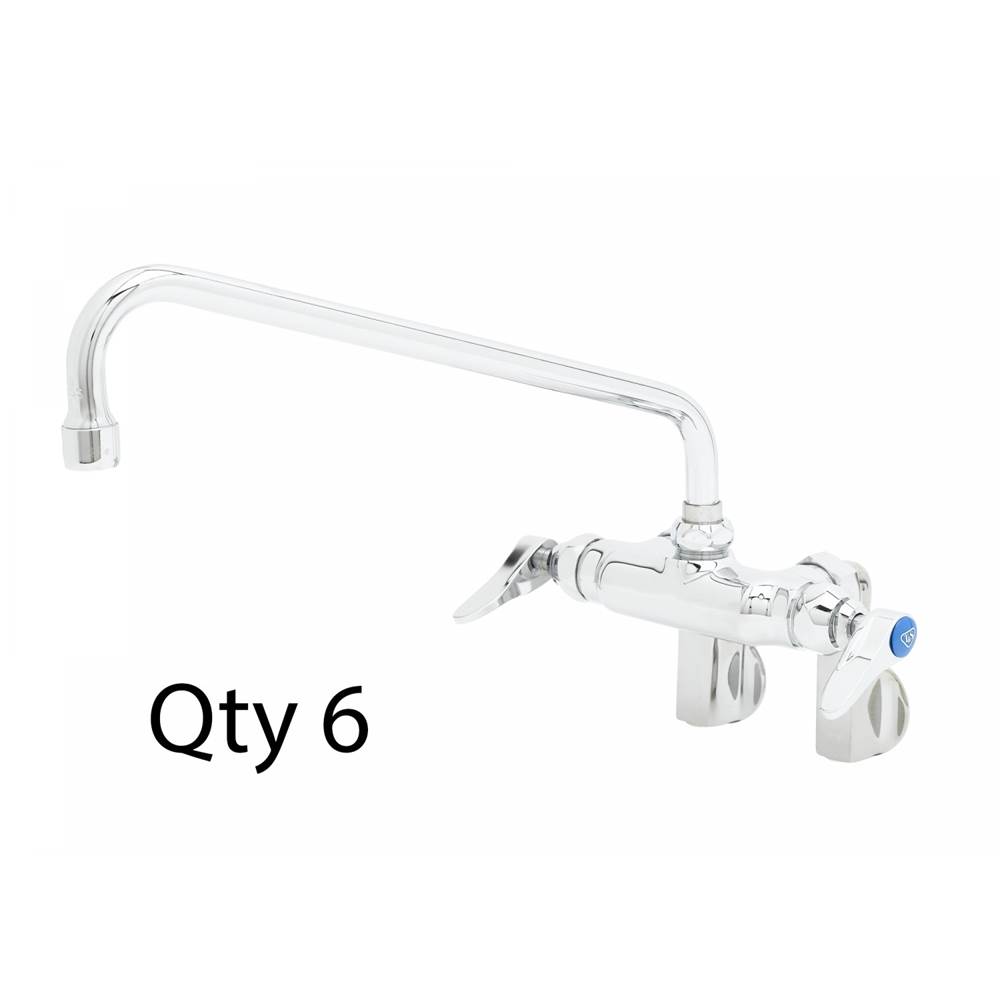 T&S Brass Double Pantry Faucet, Wall Mount, Adjustable Centers, 12'' Swing Nozzle (Qty. 6)