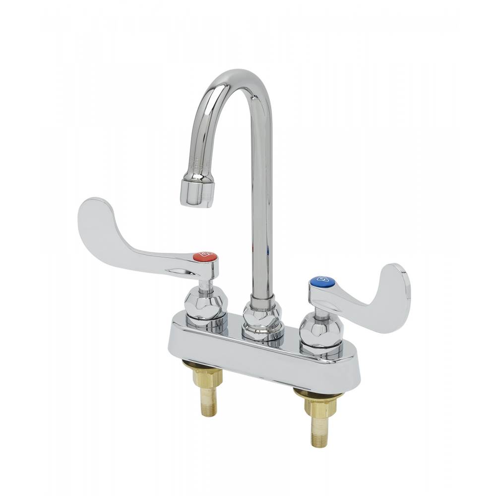 T&S Brass 4'' Workboard Faucet, Deck Mount, Ceramas, Swivel Gooseneck, 1.5 GPM, 4'' Handles