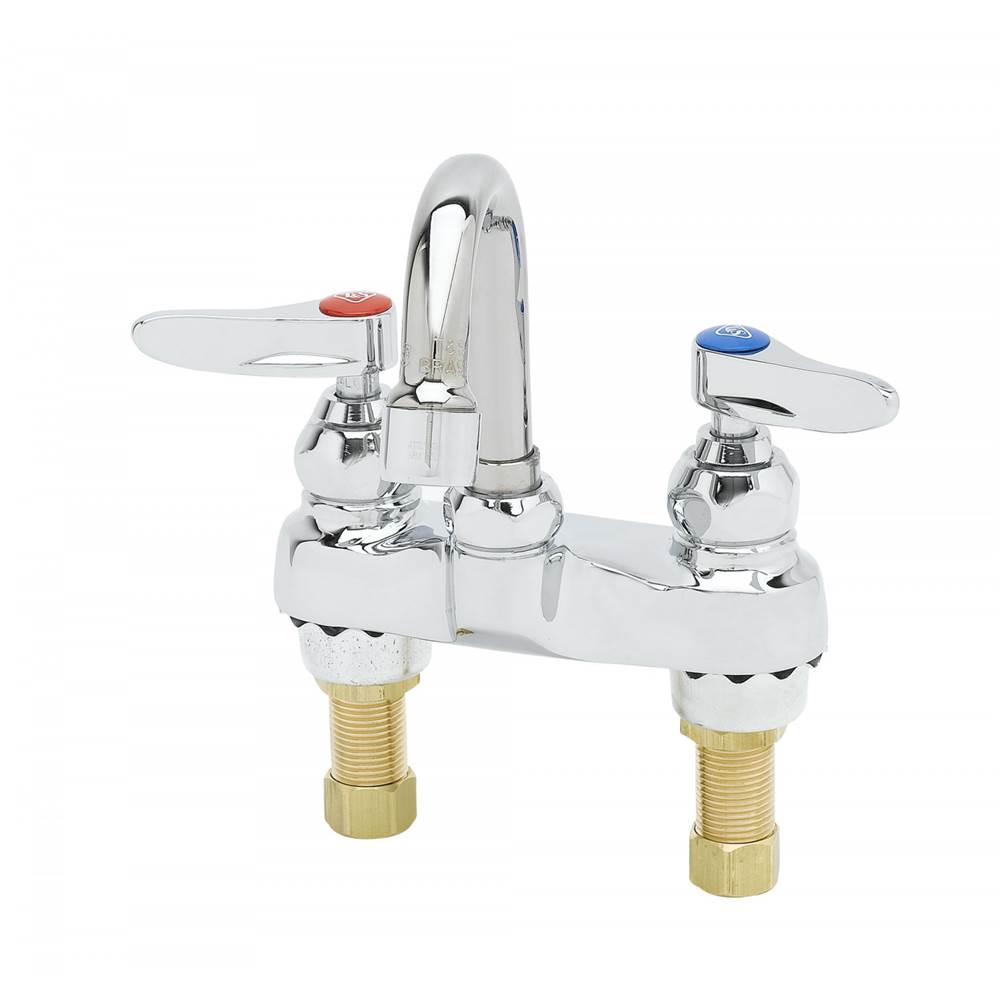 T&S Brass Mixing Faucet, 4'' Centerset, Swivel Gooseneck, Lever Handles, 2.2 GPM Aerator