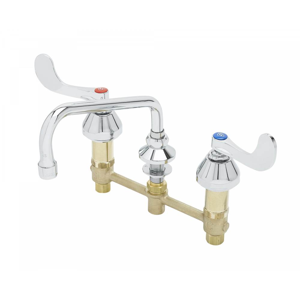 T&S Brass Medical Faucet, Concealed Body, Deck Mount, 8''Centers, 8'' Swing Nozzle, 4'' Wrist Handles