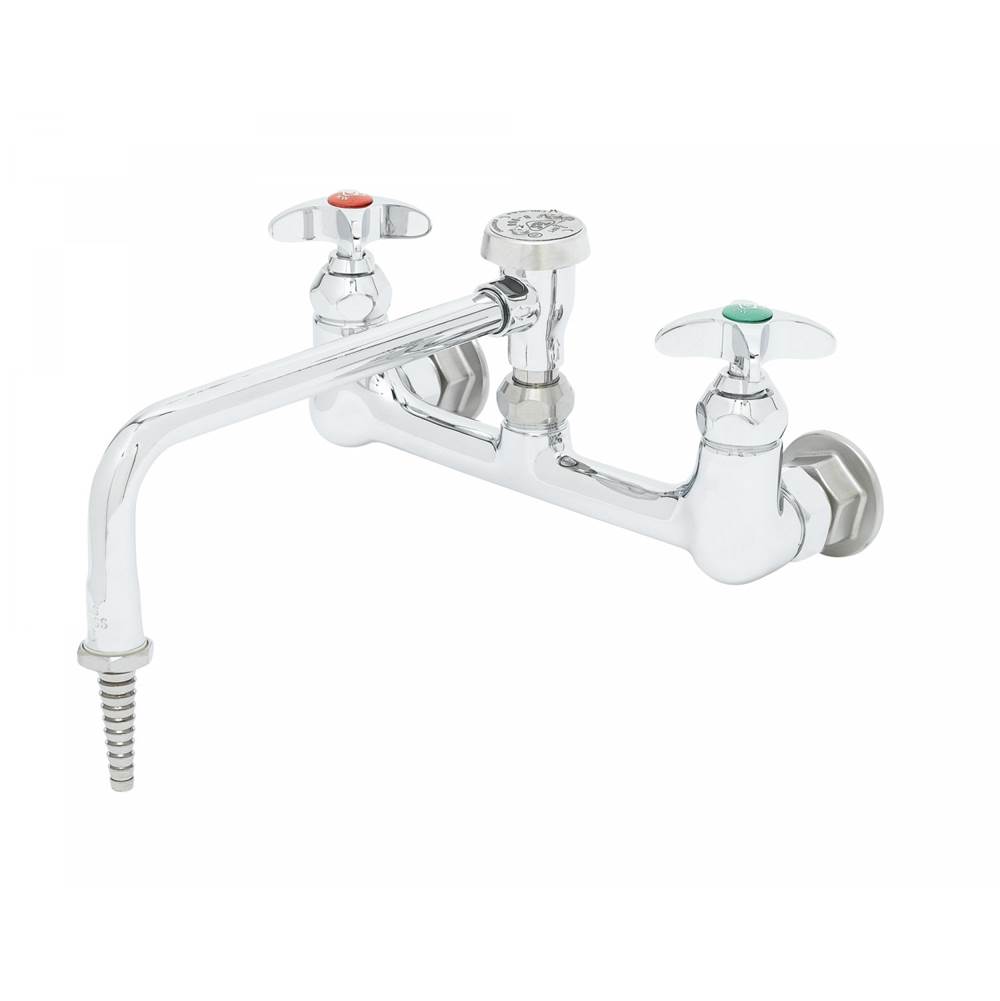 T&S Brass Sink Mixing Faucet, 8'' Wall Mount, 9'' Swing Nozzle, VB, 4-Arm Lab Handles