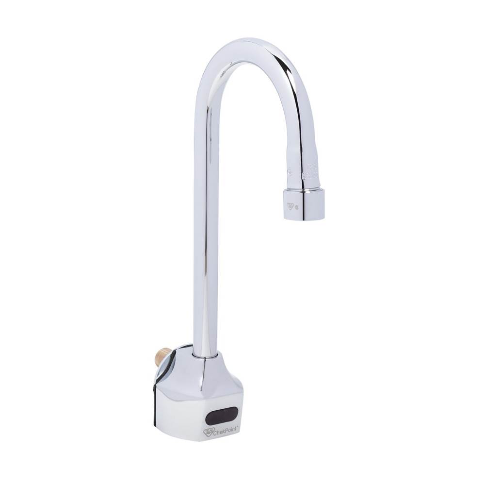 T&S Brass ChekPoint Electronic Faucet, Wall Mount, Gooseneck, AC/DC Module, 0.5 GPM VR Outlet