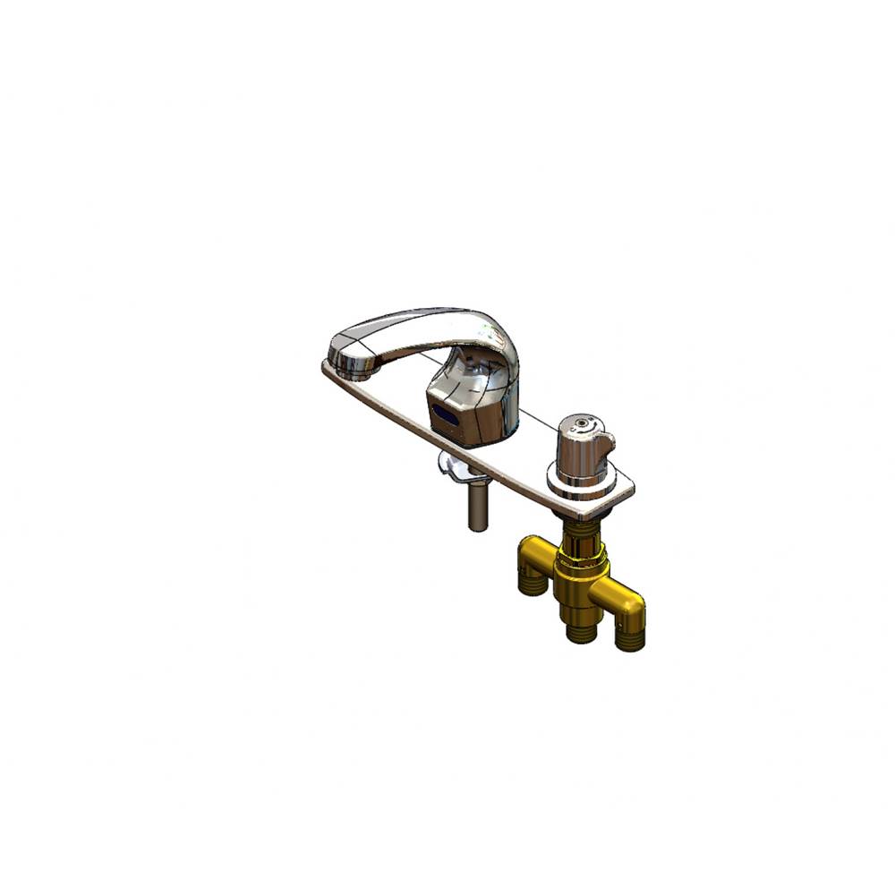 T&S Brass ChekPoint Elec Faucet, Deck Mt, Spout, Side Mt TMV, 8'' C-C Deck Plate, 0.5 GPM