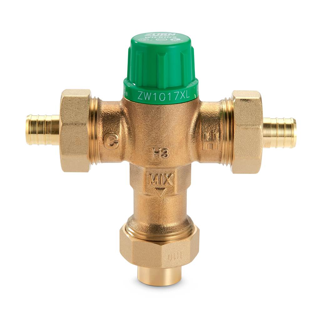 Zurn Industries 3/4'' ZW1017XL AquaGard® Thermostatic Mixing Valve with two PEX and one cop/ sweat tailpieces and union nuts