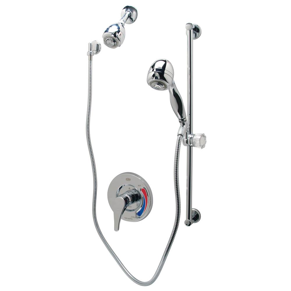 Zurn Industries Temp-Gard® III Tub and Hand Wall Shower Unit with 24'' Slide Bar, 60'' Metal Hose, and NPT Connections