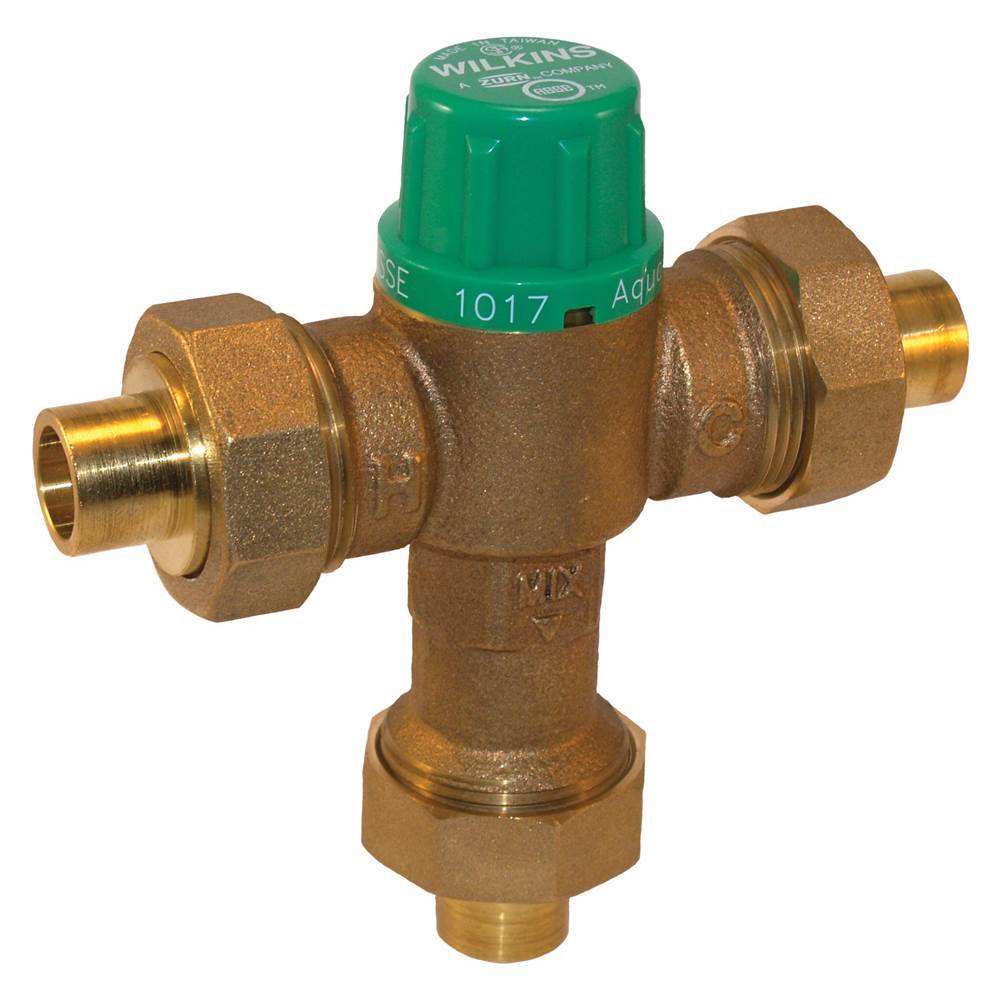 Zurn Industries 1/2'' ZW1017XL AquaGard® Thermostatic Mixing Valve with three PEX tailpieces and union nuts